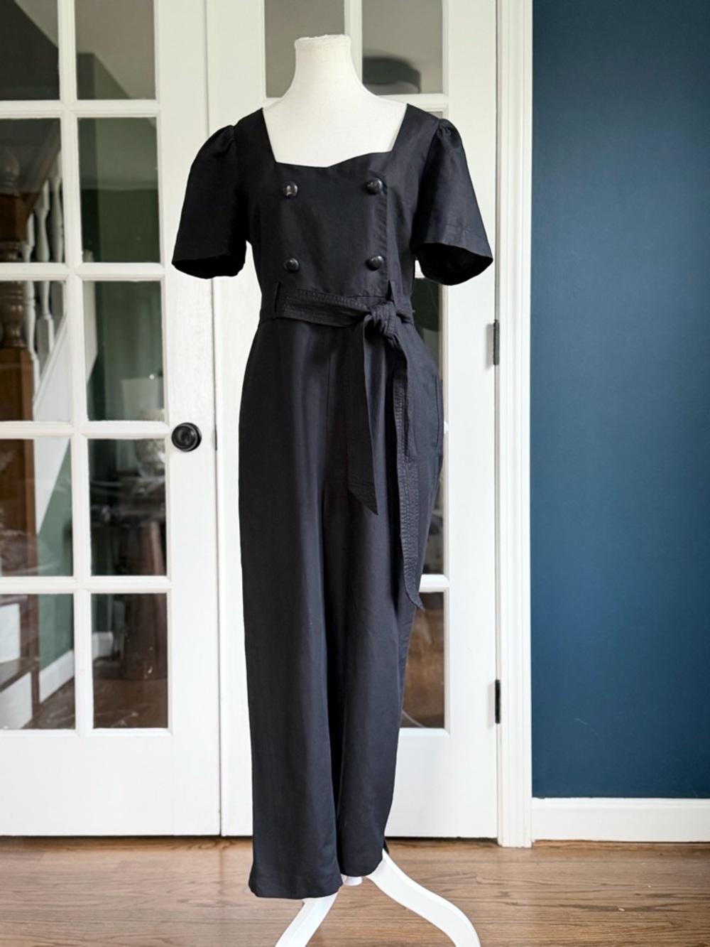 Kate Spade New York Black Cotton/Linen Twill Jumpsuit | Black | Size 6 - Picture 2 of 13